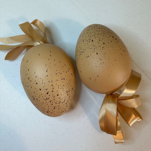 Speckled Easter Eggs Large Light Brown Easter Egg Decorations Qty 2 Springtime - Picture 1 of 7
